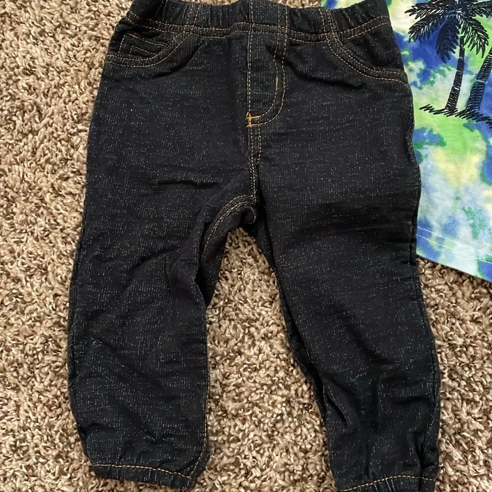 2 PC Tie-Dye Gymboree Palm Tree Shirt & Blue Pants Set Both are SZ 12M Like New